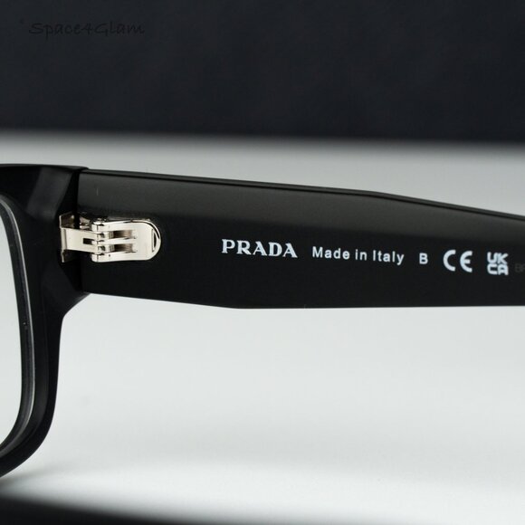 Prada Men Eyeglasses Matte Black Clear Rectangle PRB09V 12P1O1 NEW AUTHENTIC - Picture 7 of 9